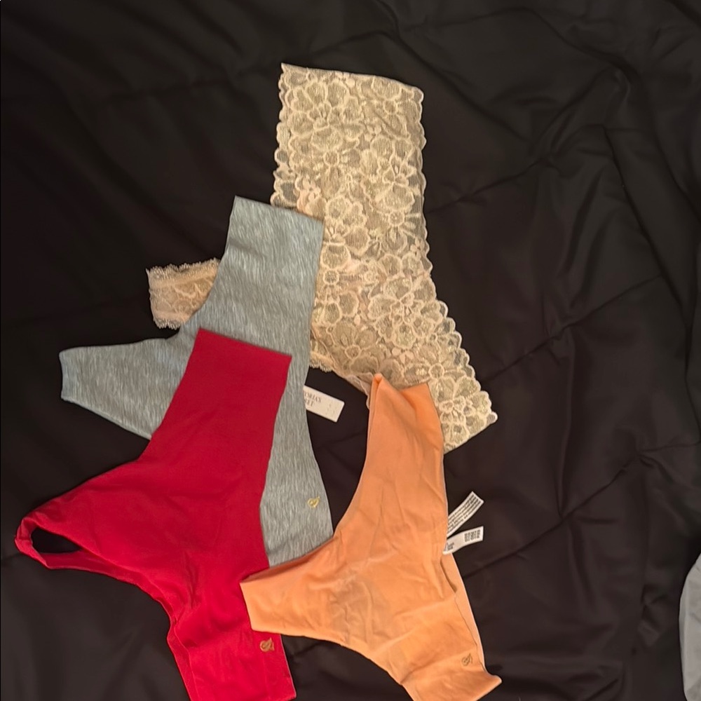 Lace and Solid Color Thong Set